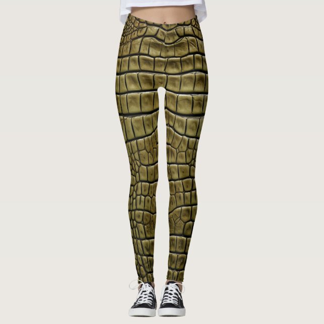 Crocodilo Pele Impressão Marrom Leggings & Yoga Pa (Frente)
