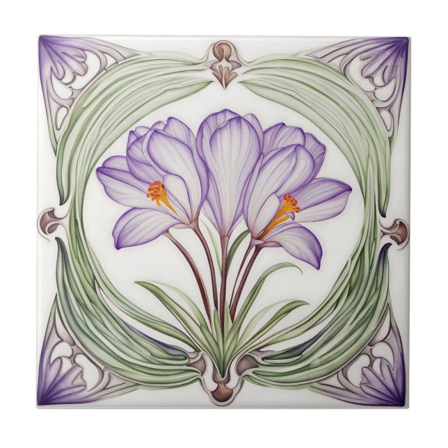 Crocus em azulejo cerâmico Simétrico Art Nouveau (Frente)