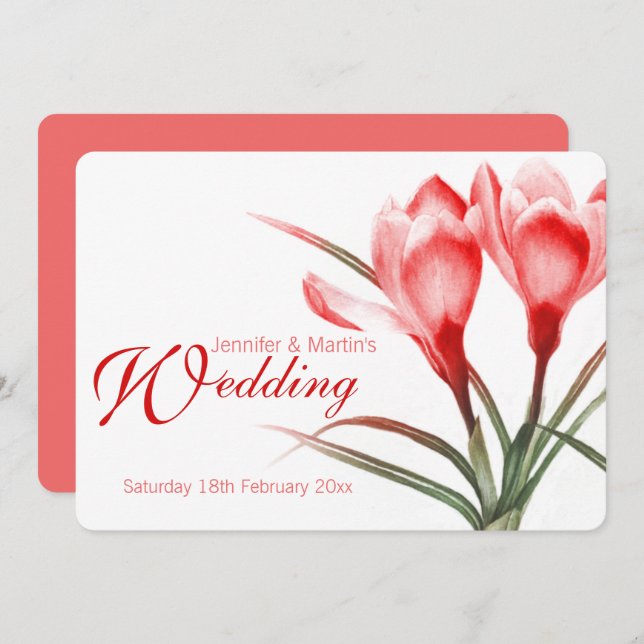 Crocus red pink, convite para o casamento floral (Frente/Verso)
