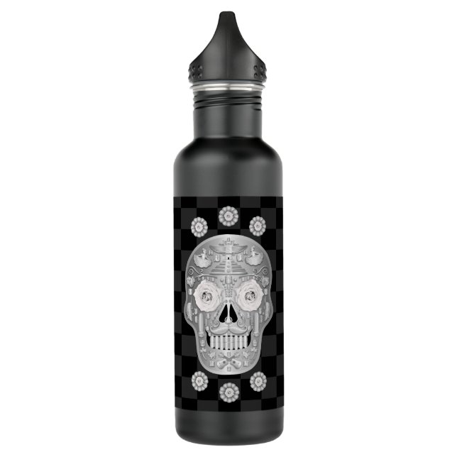 Cromo Calavera (Rosa Branca) Garrafa De Água Inoce (Esquerda)
