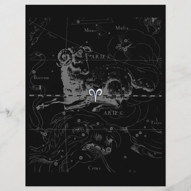 Cromo como Aries Zodiac Sinal em Hevelius Black (Frente)