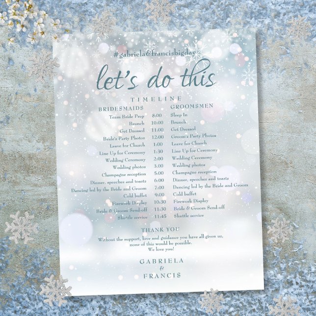 Cronograma da Noite de Noiva com Primeiras Neves (First Snowflakes Winter Wedding Schedule Timeline)