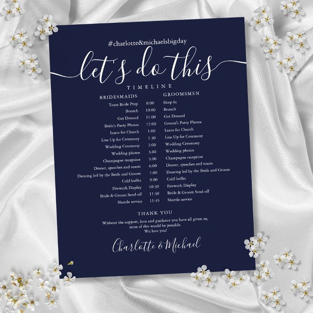 Cronograma de Casamento Azul Naval Elegante (Elegant Navy Blue Wedding Schedule Timeline)