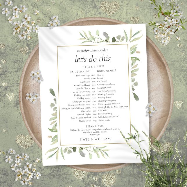 Cronograma de Casamento com Folhagem Verde (Greenery Foliage Wedding Schedule Timeline)