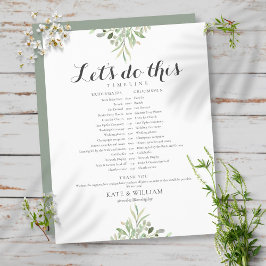 Cronograma de Casamento com Folhagem Verde Script