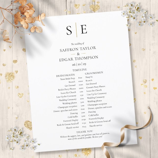 Cronograma de Casamento com Monograma Moderno (Modern Monogram Wedding Schedule Timeline)