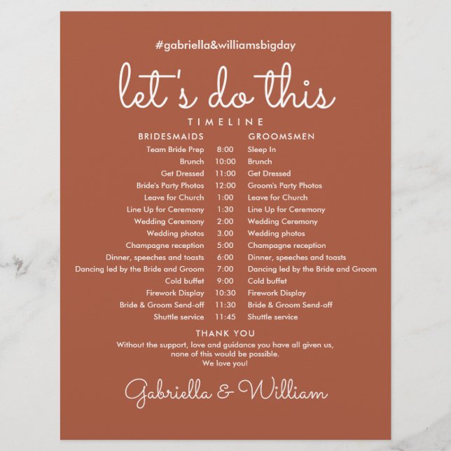 Cronograma de Casamento de Terracota Linha do Temp (Frente)