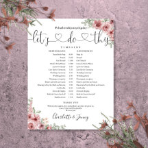 Cronograma de Casamento em Letra Floral Rosa Empoe