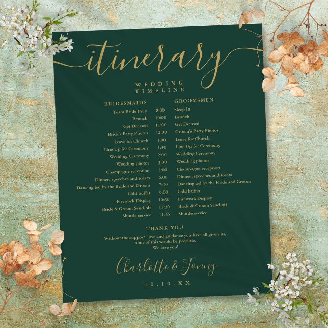 Cronograma de Casamento em Ouro Esmeralda (Emerald Gold Schedule Wedding Itinerary Timeline)