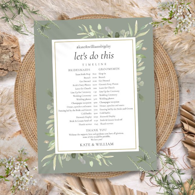 Cronograma de Casamento Foliar de Sage Greenery (Sage Greenery Foliage Wedding Schedule Timeline)