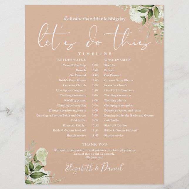 Cronograma de Casamento Verde-Tan (Frente)