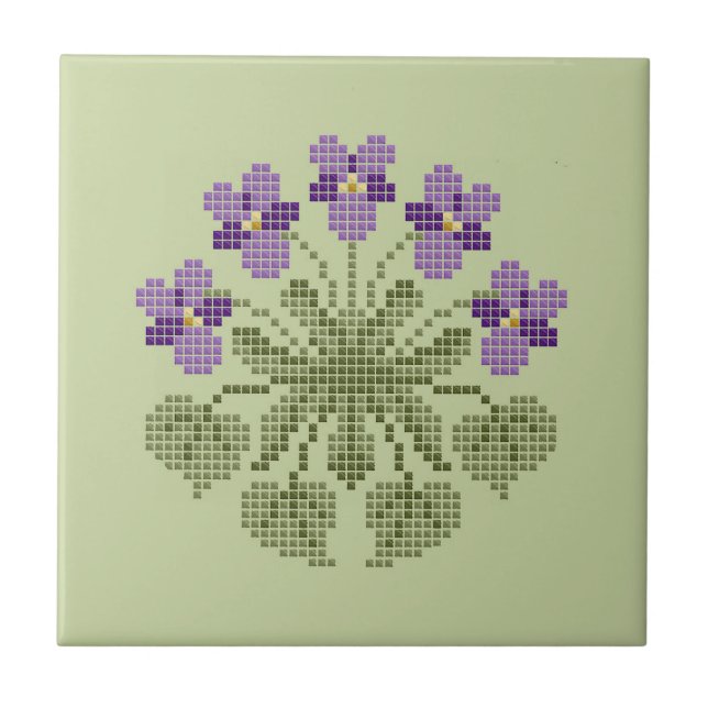 "Cross Stitch" viola Azulejo cerâmico (Frente)