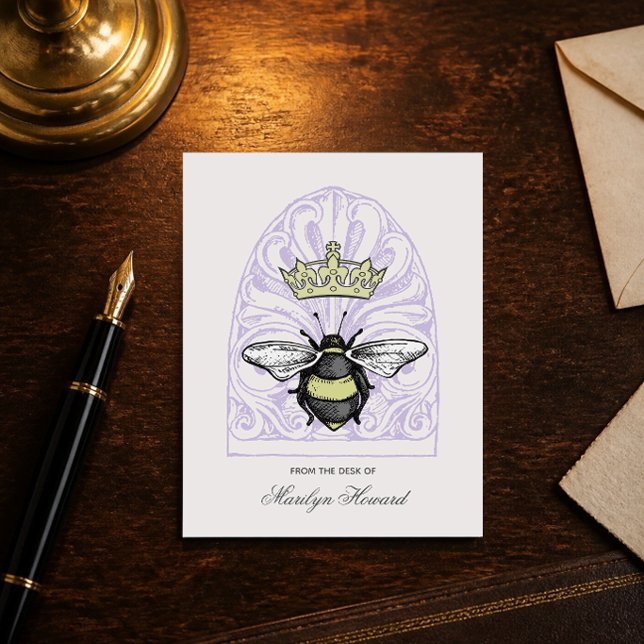 Crown Bee (Roxo) | Cartões de Nota Personalizados (Criador carregado)