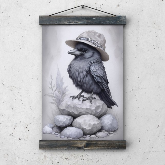Crows Rock! Poster von Krähe mit Hut auf Steinen (Criador carregado)