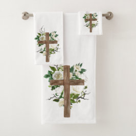 Crucifixo e Flores do conjunto de toalhas