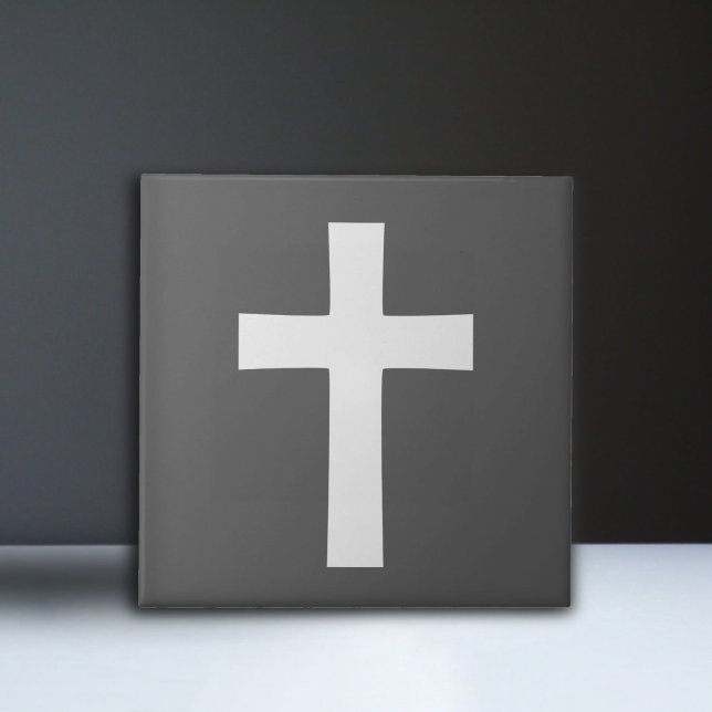 Cruz Branca em Preto (White Cross on Black Ceramic Tile)