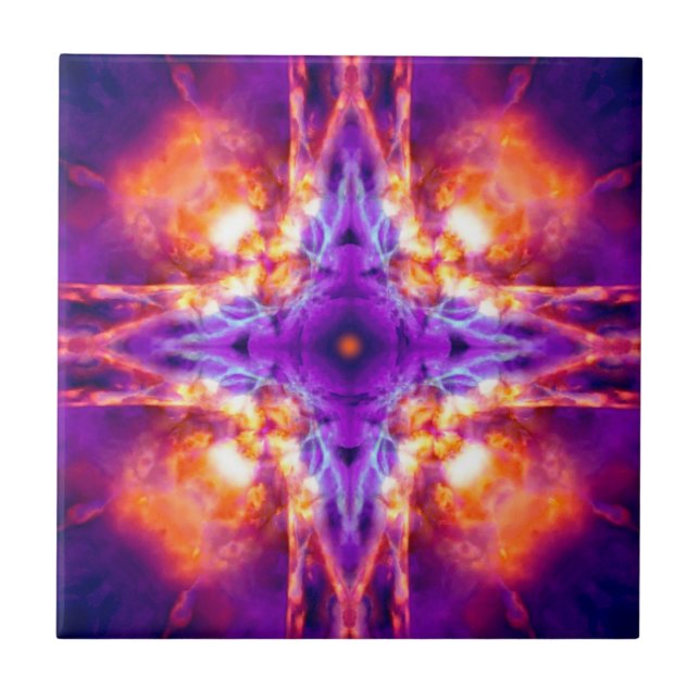Cruz caleidoscópio roxo e laranja (Frente)