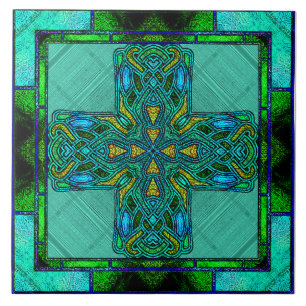 Cruz Célula de Vidro Estreita em Dourado e Verde