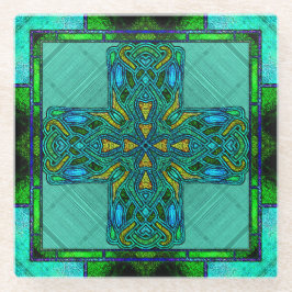 Cruz Celular de Vidro Estreita em Verde e Dourada