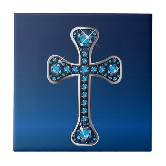 Cruz Cristã com Pedras "Aquamarine" (Frente)