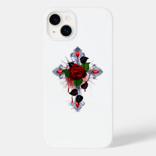 Cruz de Prata com Rosa vermelha