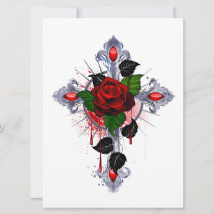 Cruz de Prata com Rosa vermelha