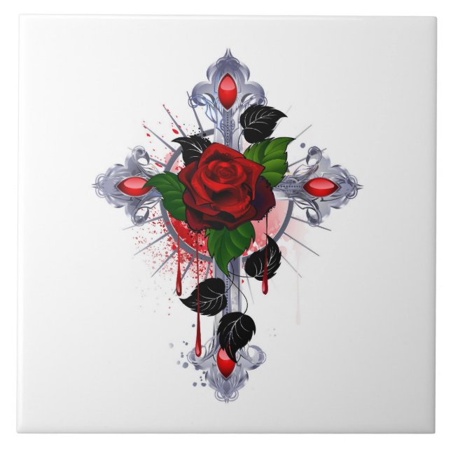 Cruz de Prata com Rosa vermelha (Frente)