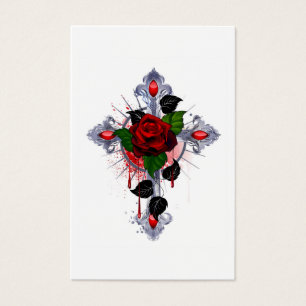 Cruz de Prata com Rosa vermelha