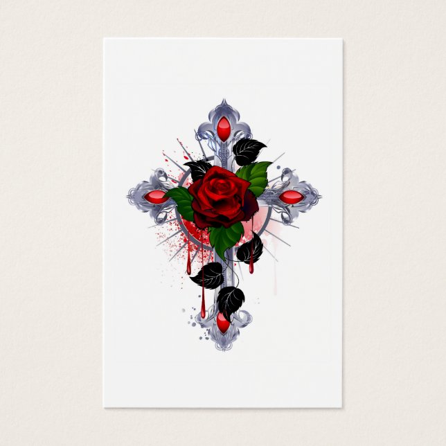 Cruz de Prata com Rosa vermelha (Frente)