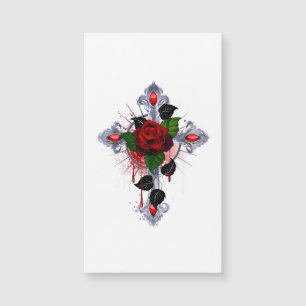 Cruz de Prata com Rosa vermelha