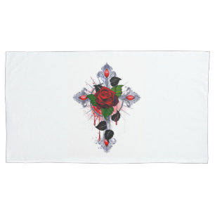 Cruz de Prata com Rosa vermelha