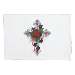 Cruz de Prata com Rosa vermelha