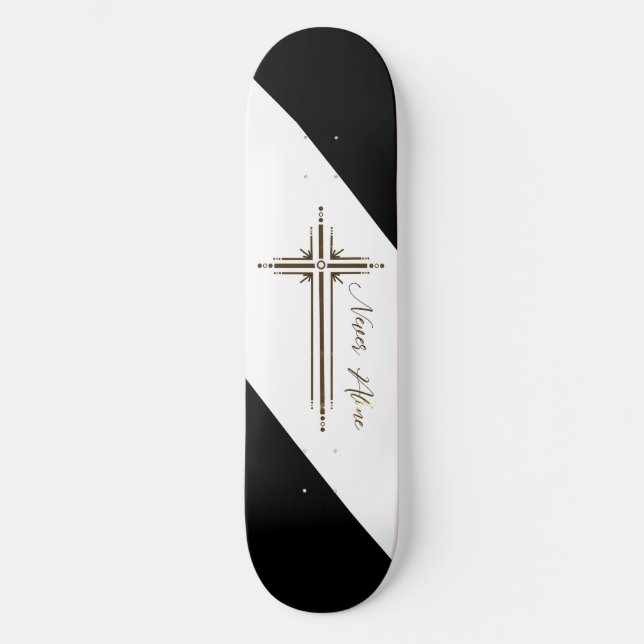 Cruz geométrica skateboard cristã Nunca Sozinho (Frente)