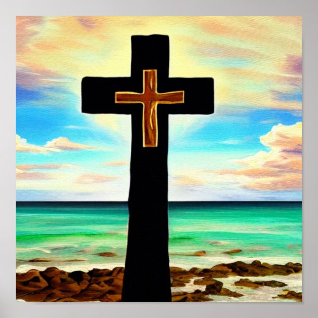 Cruz na margem na Poster do nascer do Sol (Frente)