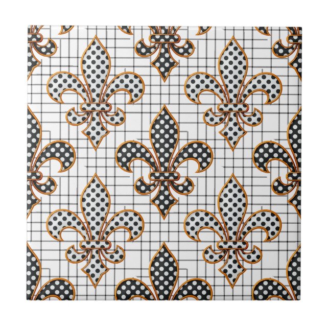 Cruz Preto e Branco Xadrez Bolinhas Flor-de-lis  (Frente)