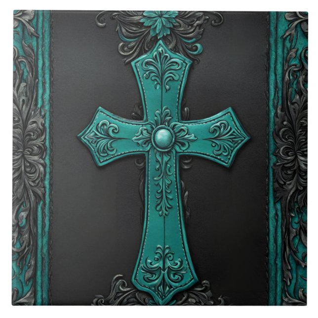 Cruz Teal Religiosa Cristã Ocidental (Frente)