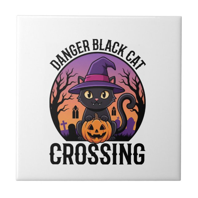 Cruzamento de Gato Preto Perigo de Halloween (Frente)