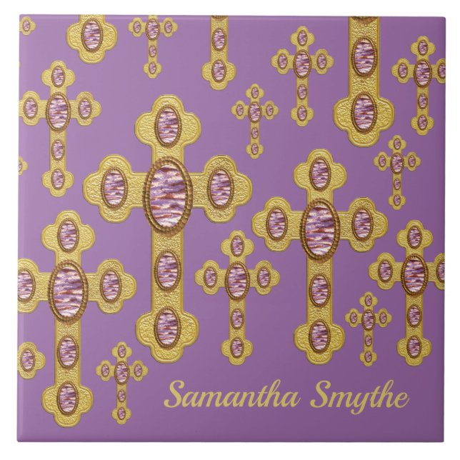 Cruzes Amigadas com 6 Faux Agates Roxos - (Frente)