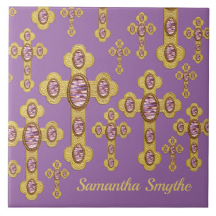 Cruzes Amigadas com 6 Faux Purple Agates -