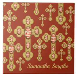 Cruzes Amigadas com 6 Faux Red Agates -