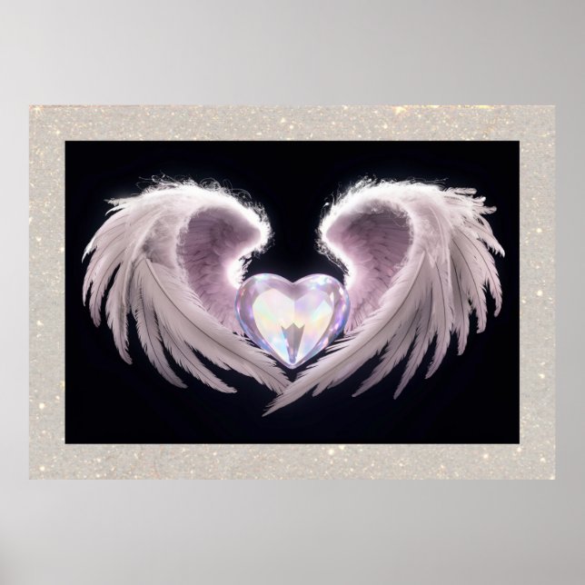 *~*~ Crystal Heart Angel Wings Black AP78 Poster (Frente)