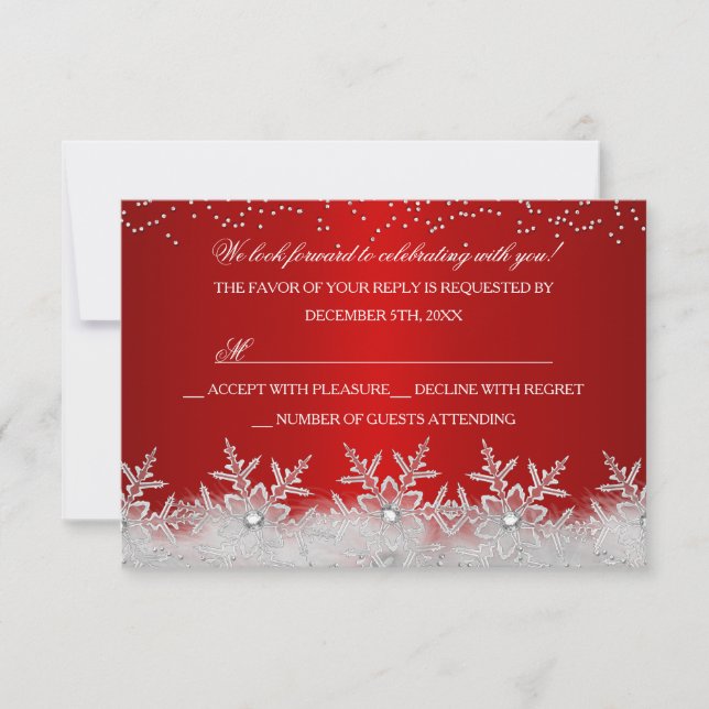 Crystal Snowflake Red Christmas Party RSVP (Frente)