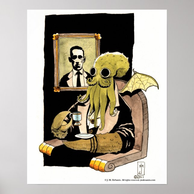Cthulhu Tomando Tea - Impressão (Frente)