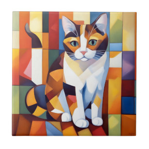 Cubist Calico Cat Art