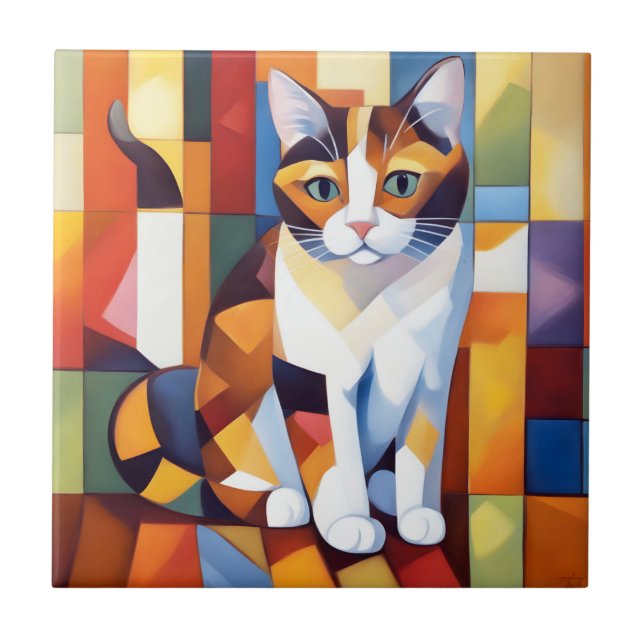 Cubist Calico Cat Art (Frente)