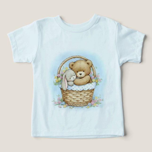 Cubo e coelho de urso em cesta tecida (Design frontal)