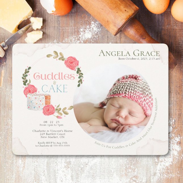 Cudles & Cake Atendem Ao Nosso Convite Para Bebê (Invite you friends and family to cuddle, eat cake and meet baby with this adorable invitation.)