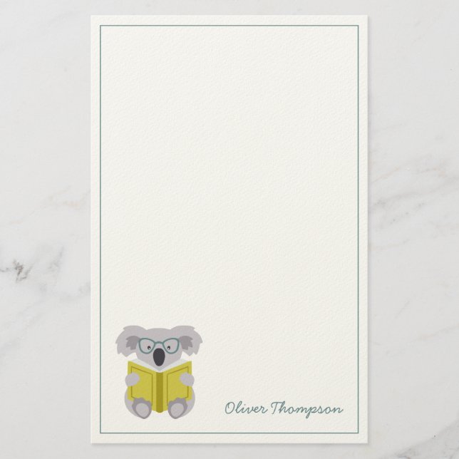 Cué koala lendo papel de papelaria para crianças d (Frente)