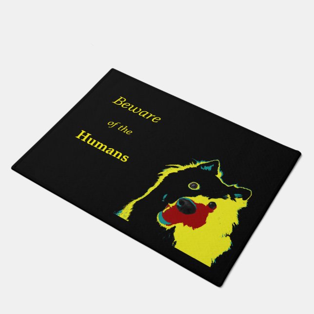 Cuidado com os Humanos Tapete de Entrada de Cão En (Inclinado)