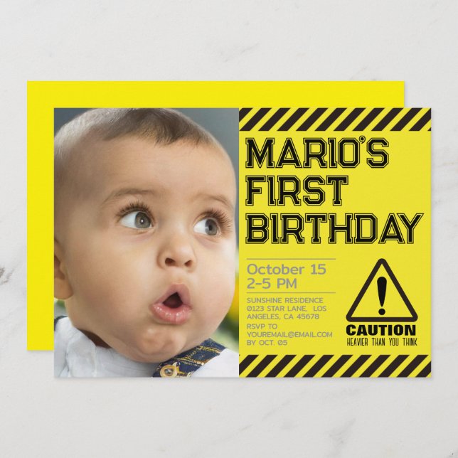 Cuidado! Primeiro Convite de aniversário Engraçado (Frente/Verso)